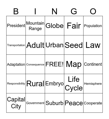 Social Studies & Science BINGO Card