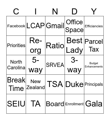 Cindy Bingo Card