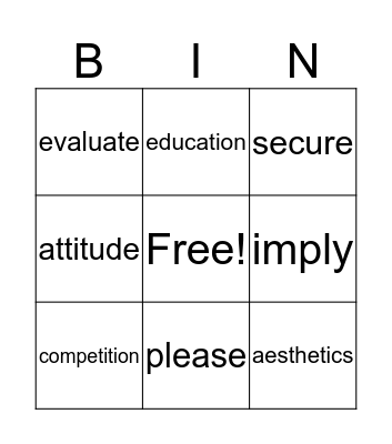 Competition Bingo Card
