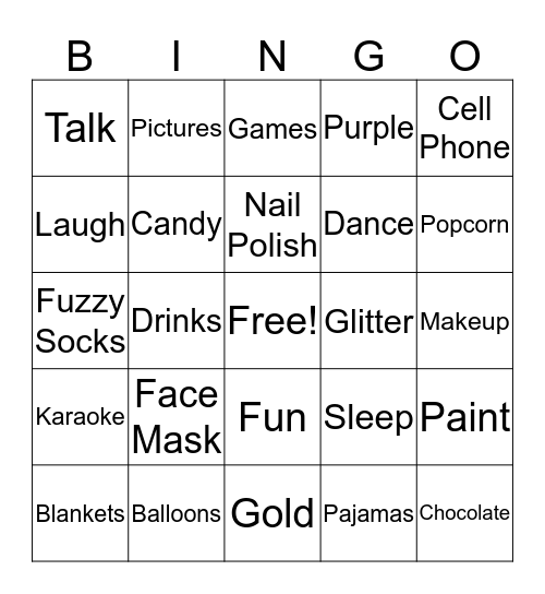 Girl's Night Bingo Card