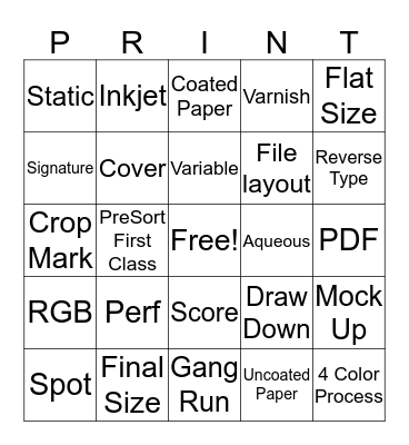 Print 101 Bingo Card