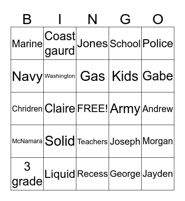 Bingo Joseph Morgan  Bingo Card