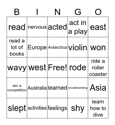 Welcome & Unit 1 Bingo Card