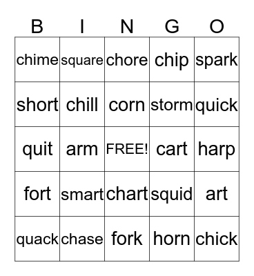 Digraph/Combinations Bingo Card