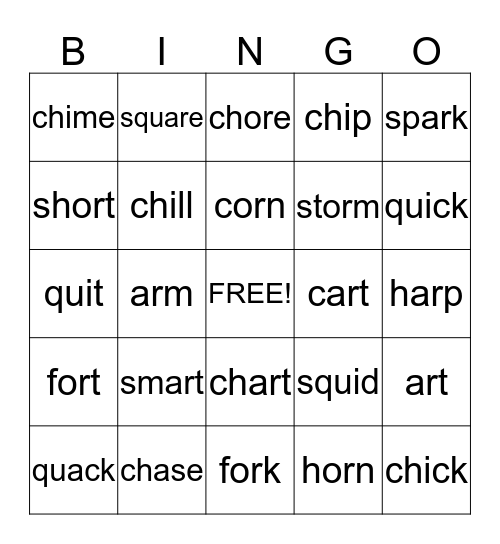 Digraph/Combinations Bingo Card