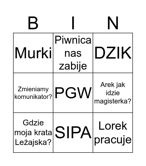 PGW Bingo Card