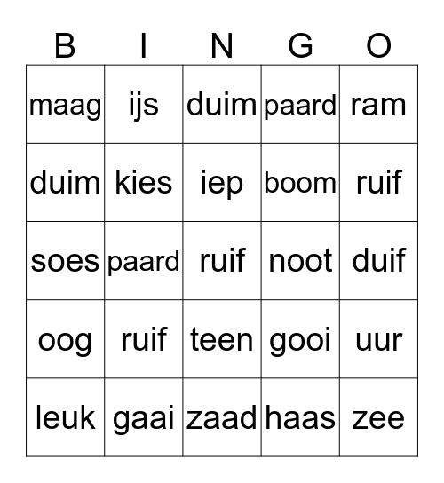 Woord BINGO Card