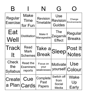 A-Level Revision Bingo Card