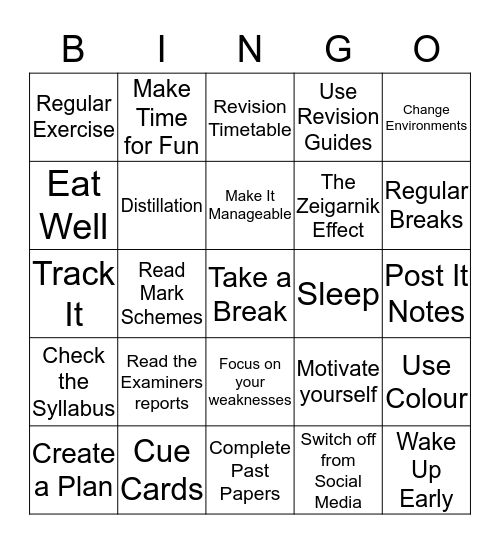 A-Level Revision Bingo Card