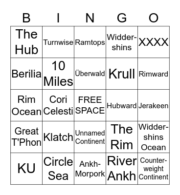 Discworld Bingo Card