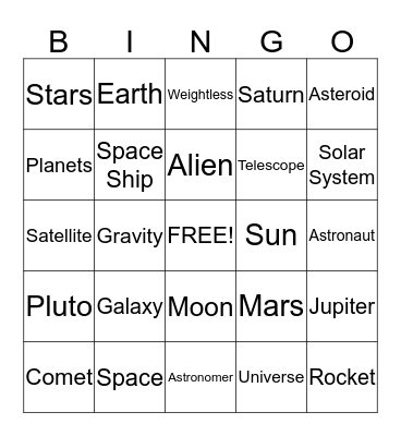 Outer Space Bingo Card