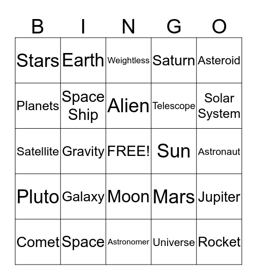 Outer Space Bingo Card