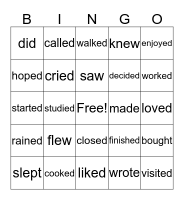 Irregular Verbs Bingo Card