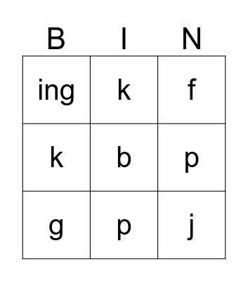 I can Hear Ending Sounds Bingo Card