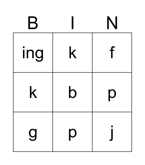 I can Hear Ending Sounds Bingo Card