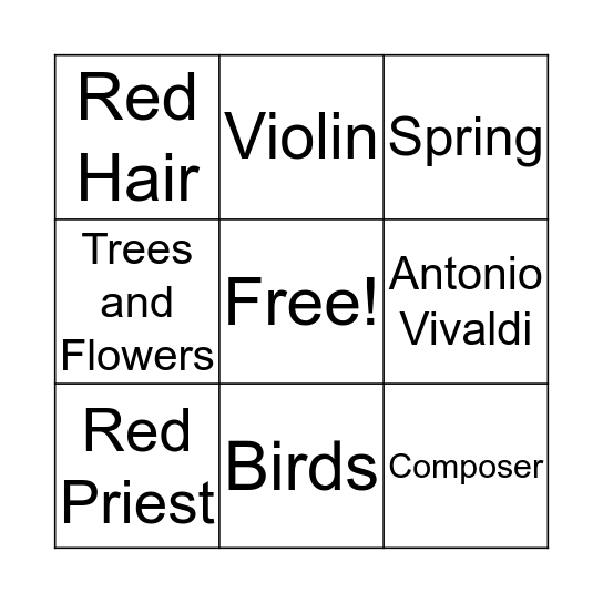 Antonio Vivaldi Bingo Card