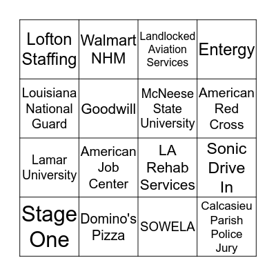 Job, Resource, and Training Fair Bingo Card