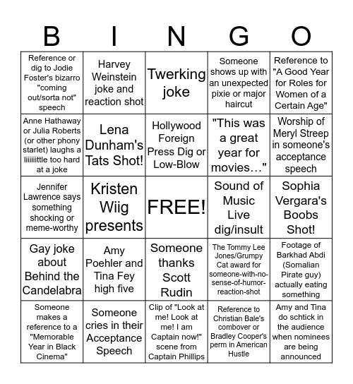 Golden Globes Bingo  Bingo Card