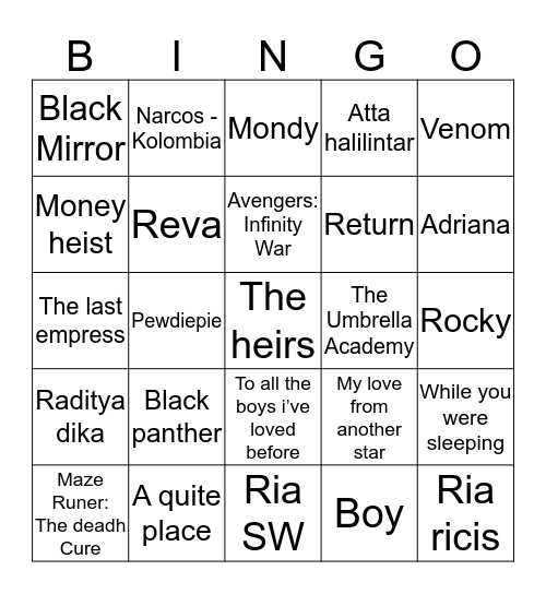 Acal anggun Bingo Card
