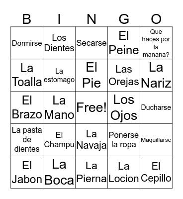 Spanish Bingo Card