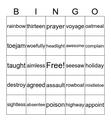 Vowel Teams Bingo Card