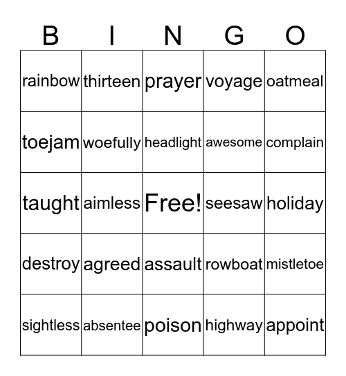 Vowel Teams Bingo Card
