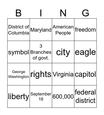 Washington D.C. Bingo Card