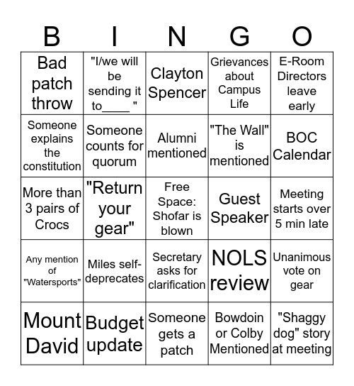 BOC Meeting Bingo Card