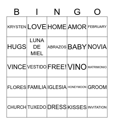 KRYSTEN'S BRIDAL SHOWER Bingo Card