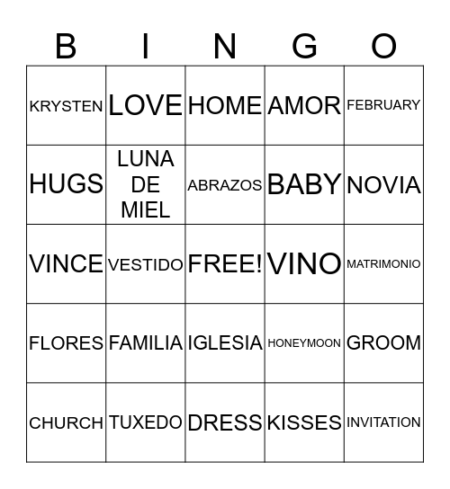 KRYSTEN'S BRIDAL SHOWER Bingo Card