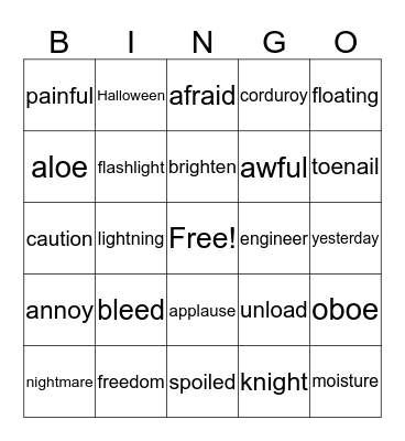 Vowel Teams Bingo Card