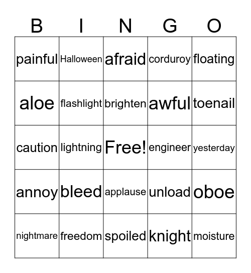 Vowel Teams Bingo Card