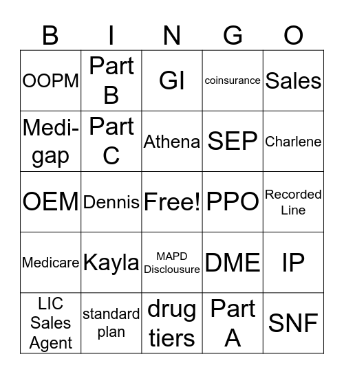 MEDICARE Bingo Card