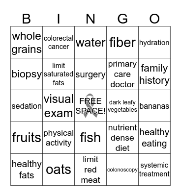 COLON HEALTH BINGO! Bingo Card