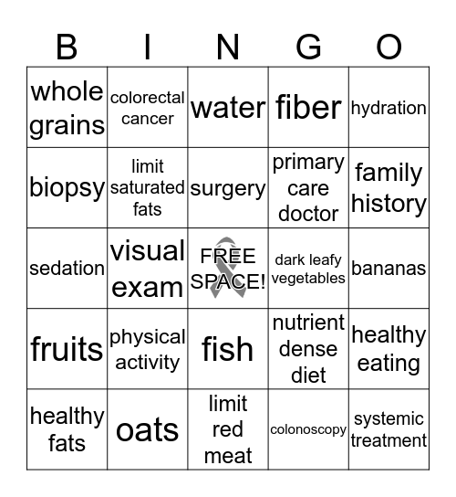 COLON HEALTH BINGO! Bingo Card