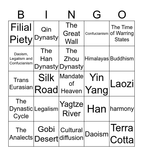 Ancient China Review Bingo Card