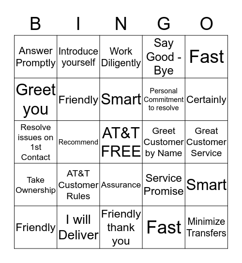 Innovative Buzz Words/Service Promise Bingo Card
