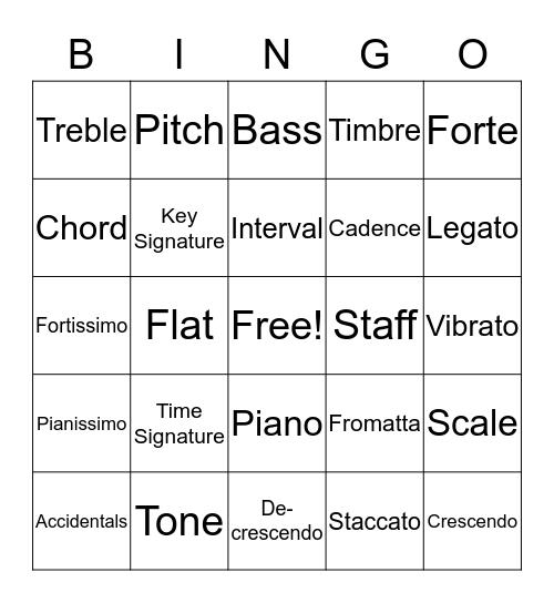 Music Bingo Card