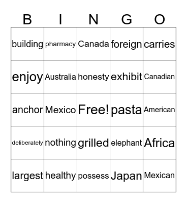 List 26 Bingo Card