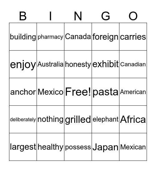 List 26 Bingo Card