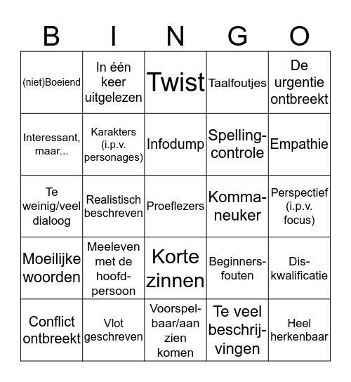 Schrijfjury Bingo Card