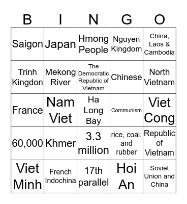 Vietnam Bingo Card