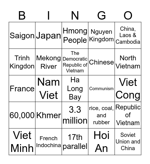 Vietnam Bingo Card