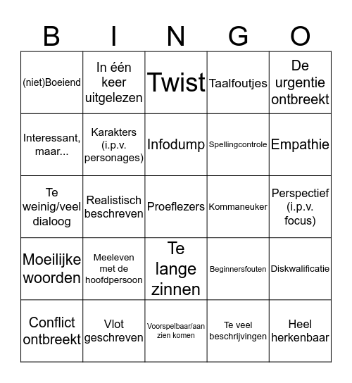 Schrijfjury Bingo Card
