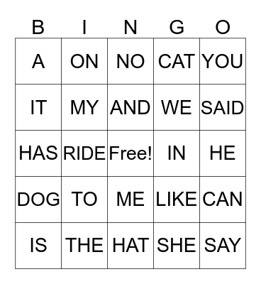 SIGHT WORDS Bingo Card