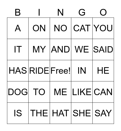 SIGHT WORDS Bingo Card