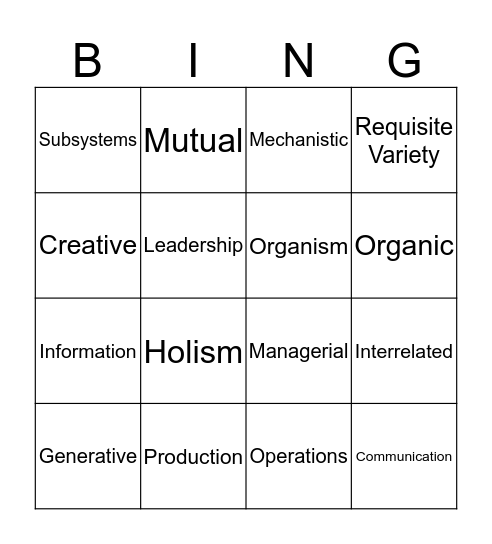 Systems Theory Bingo Card
