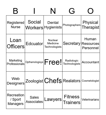 Career Bingo  Bingo Card