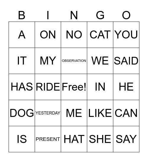 SIGHT WORDS Bingo Card