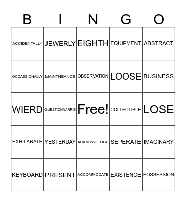 SIGHT WORDS Bingo Card